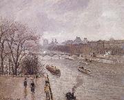 Camille Pissarro The Louvre,morning,rainy weather oil on canvas